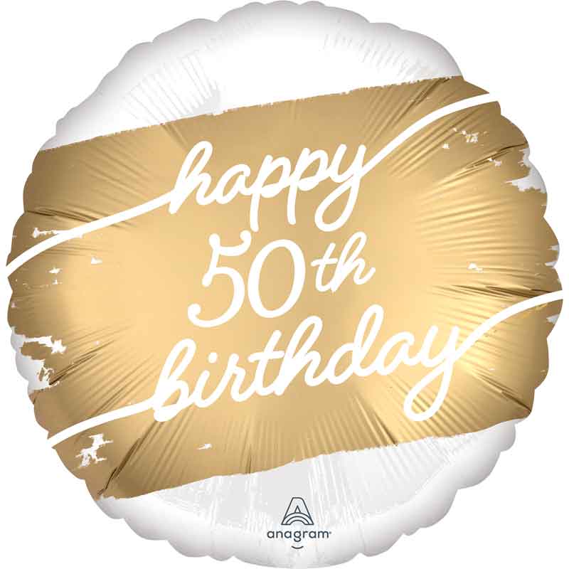 Happy 50th Birthday Gold & White Balloon