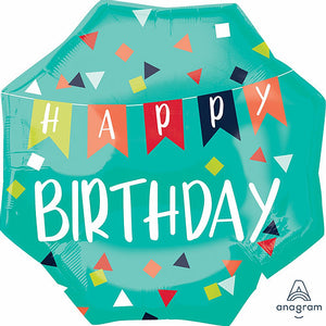 Happy Birthday Green Hexagon Balloon